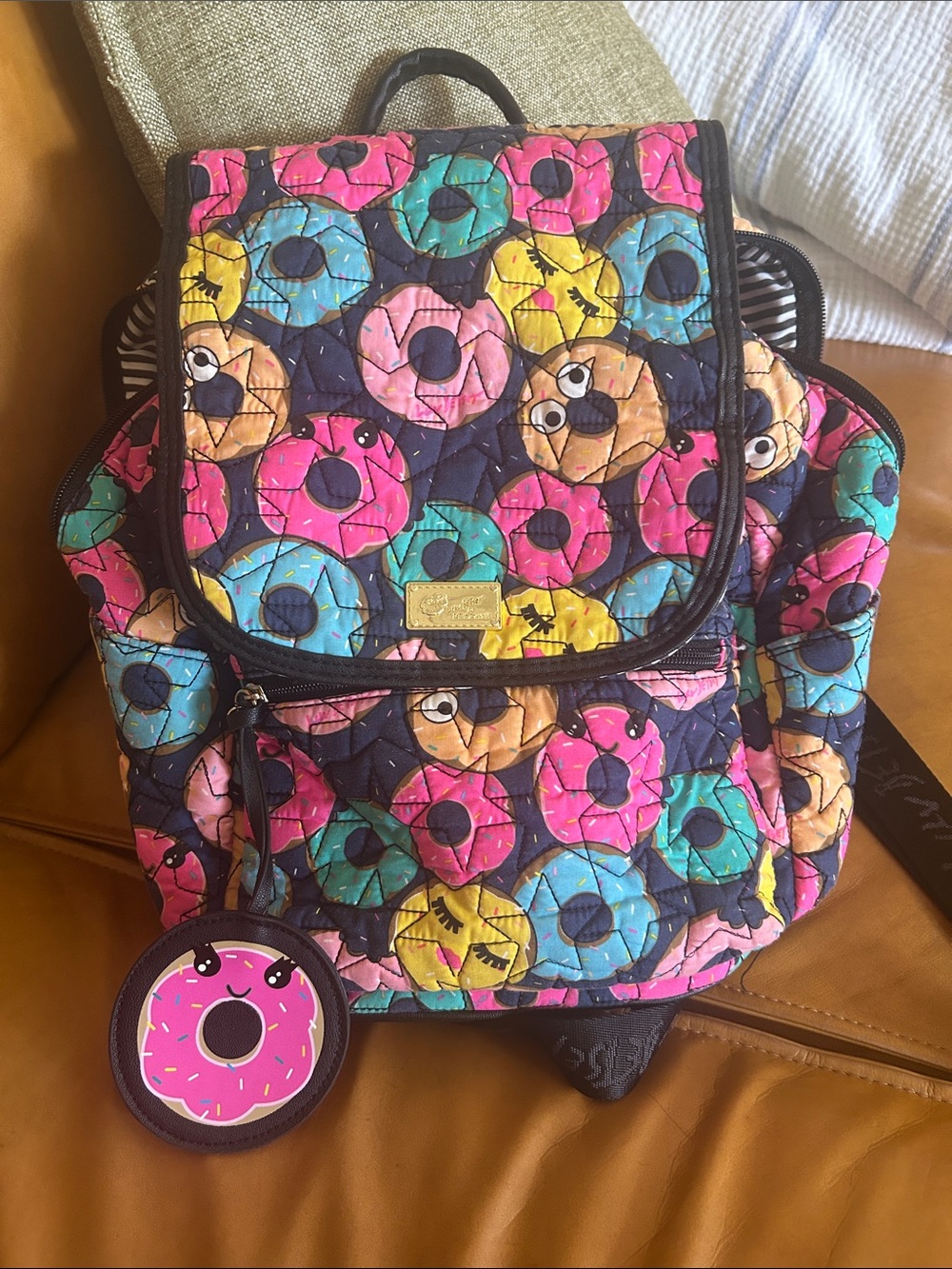 Kids Donut Print Quilted Backpack - Multicolor
